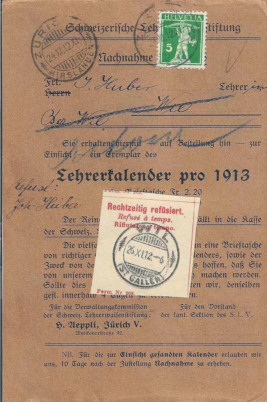 Tutti i francobolli: Postvignette Refüsiert/Zurückgewiesen, Briefmarken, Will – Usato da Basel venduto da Bingis