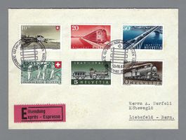 1947, FDC 100 J. SCHW. EISENBAHNEN Z/277-280 + PP-MARKE