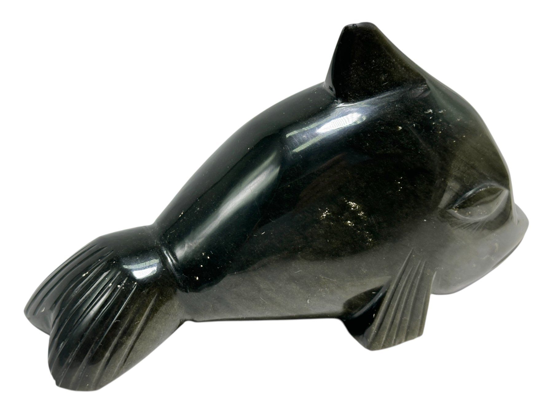 Sculture & Statue: Statuette Dauphin sculptée en Obsidienne Dorée – Usato da Morges venduto da vintix 9