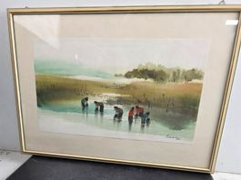 Aquarell „Fischer im Wasser“ – signiert Presson, 1971