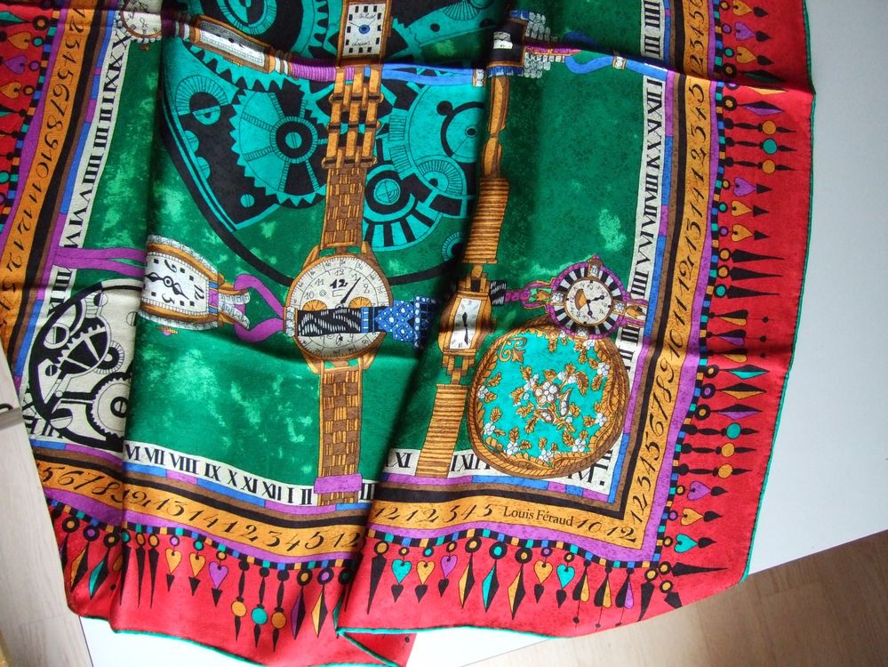Foulard Vintage En Soie Louis Féraud - Multicolore, Fait Main En France - Occasion Bon état
