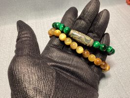 Edelstein Heilstein Armbänder: Tigerauge mit Dzi-Stein