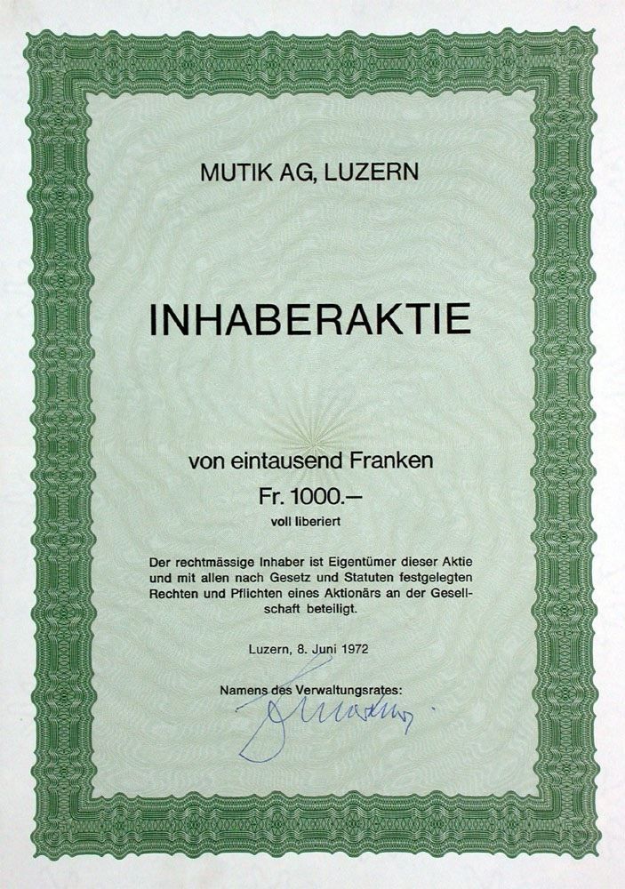 Dokumente: Mutik AG Luzern - 1972 – Gebraucht aus Solothurn von Sgasche