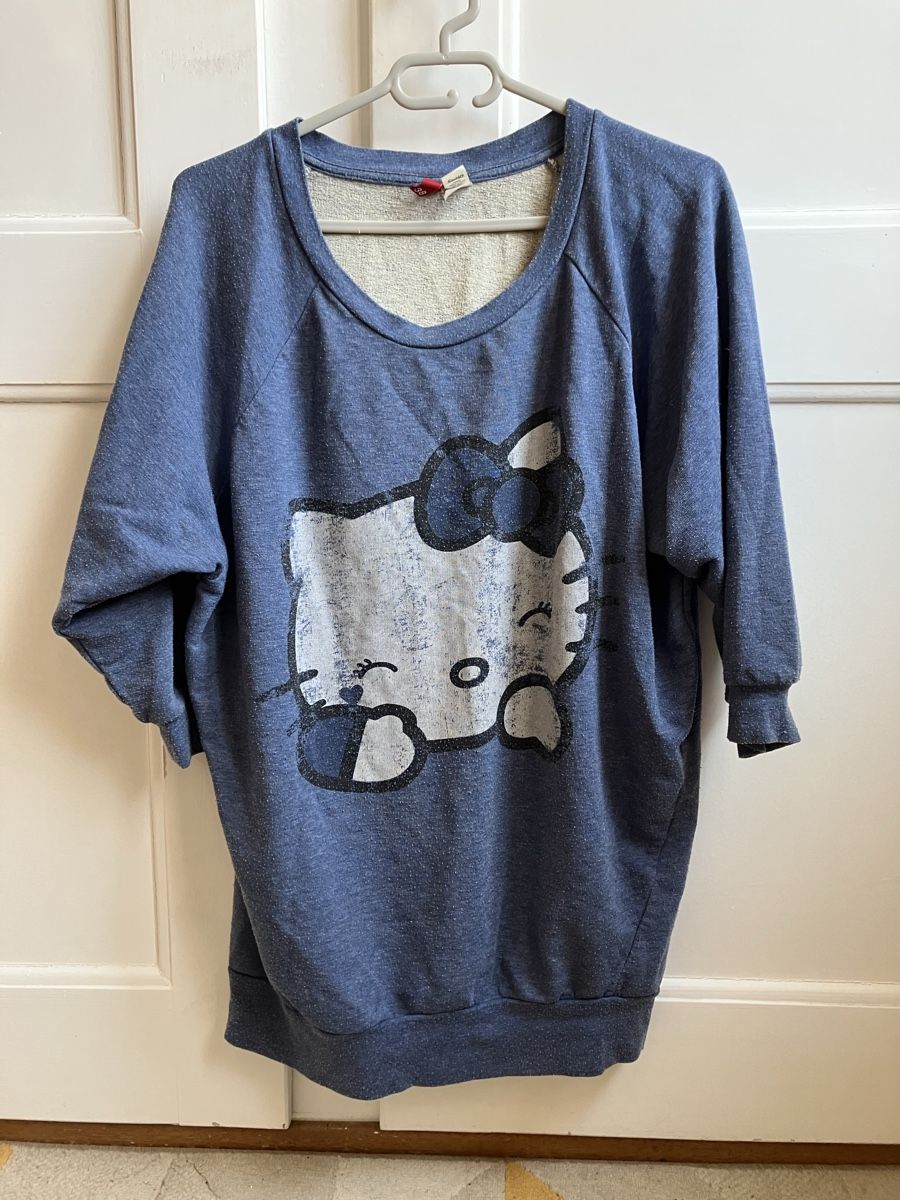 H&M Pulls & Sweat-shirts: Pull Hello Kitty H&M, Taille 38, manches 3/4, bleuté – D'occasion à St-Aubin-Sauges par Sonia-Ka