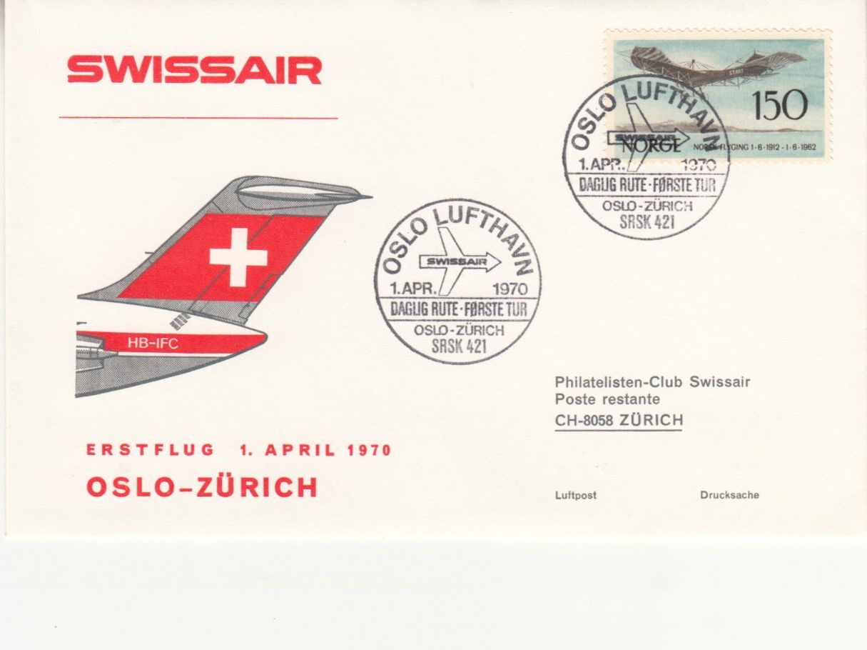 Alle Briefmarken: SLH RF 70.4 b   Oslo-Zürich – Gebraucht aus Bürglen TG von StampGraf