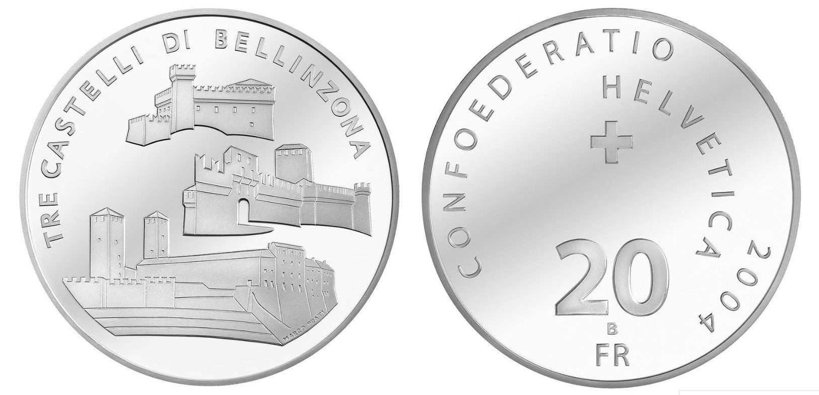 Alle Münzen: 2004. 20 FR. Tre Castelli di Bellinzona. – Neu (gemäss Beschreibung) aus Solothurn von Numis_4500