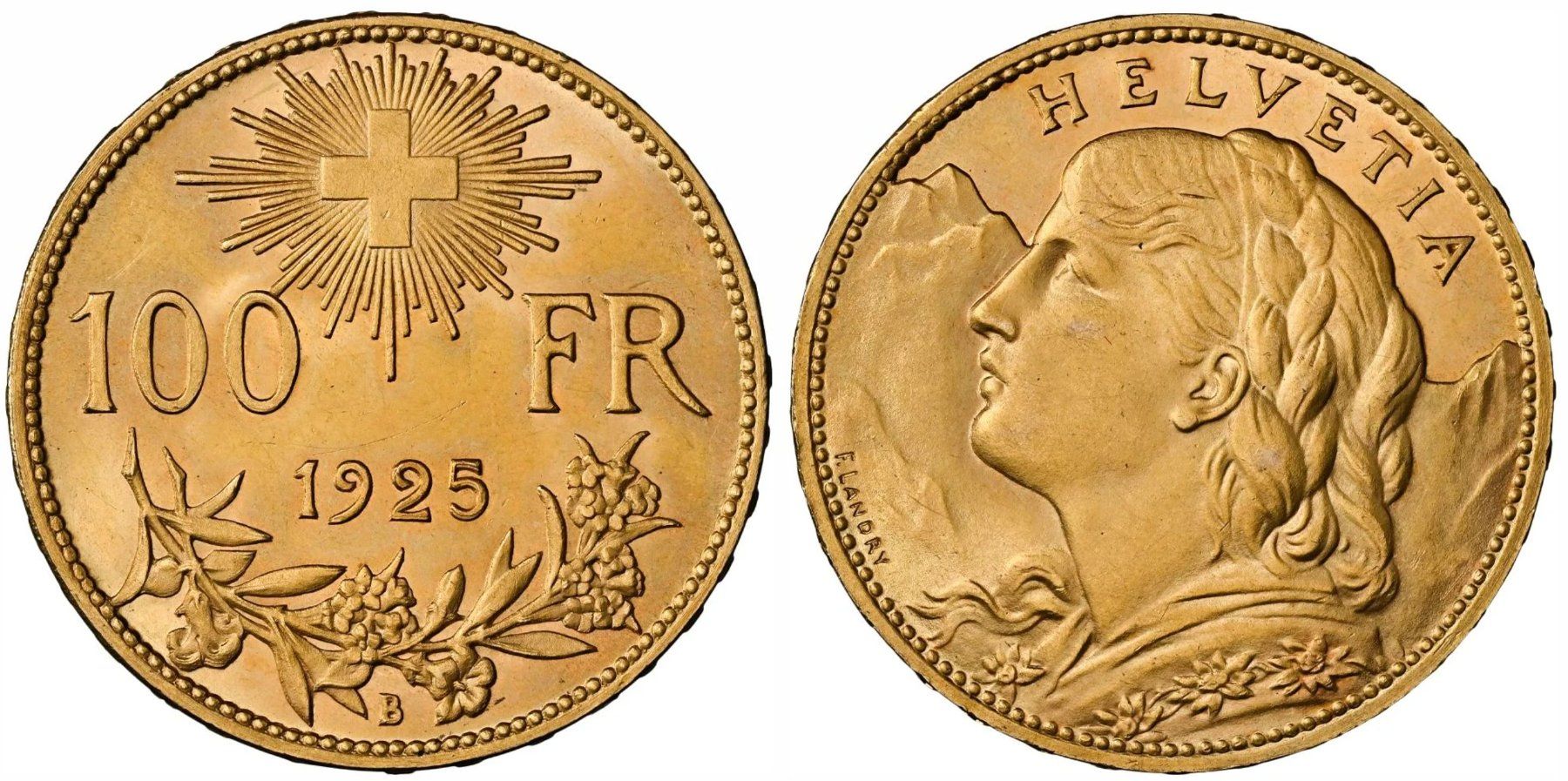 Tutti le monete: Schweiz 1925 100 Franken MS 61 – Usato da Bern venduto da numismatictops