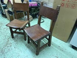 2 Antike Stühle Holz Leder Vintage Esszimmer Stuhl Set Un...