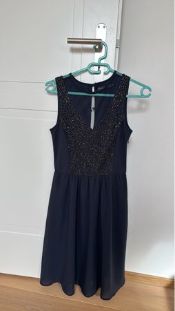 Elegantes, dunkelblaues Kleid mit Applikationen, Grösse XS