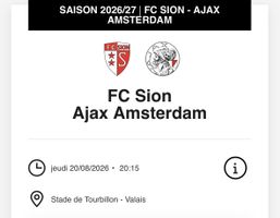 2 Billets FC Sion - Ajax Amsterdam
