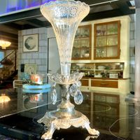 JUGENDSTIL FUSSVASE ZINKGUSS KRISTALLGLAS FRANKREICH UM 1900