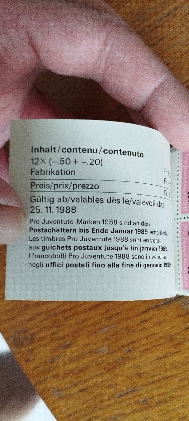 Tutti i francobolli: Markenheftchen Pro Juventute 1988 – Nuovo e nell'imballaggio originale da Oberdorf SO venduto da and_jxk2 2