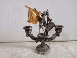 Antik kleiner Kerzenständer Zinn/Fahne vergoldet 223 Gramm