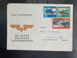 DDR 1960 Ersttagsbrief Satz 125 J. Deutsche Eisenbahn gelauf