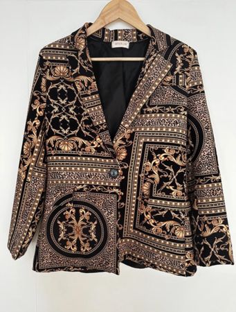 Damen Blazer Barock gold schwarz leomuster 40