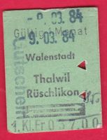KARTON BILLETT, WALENSTADT - RÜSCHLIKON, 1.KLASSE, RETOUR