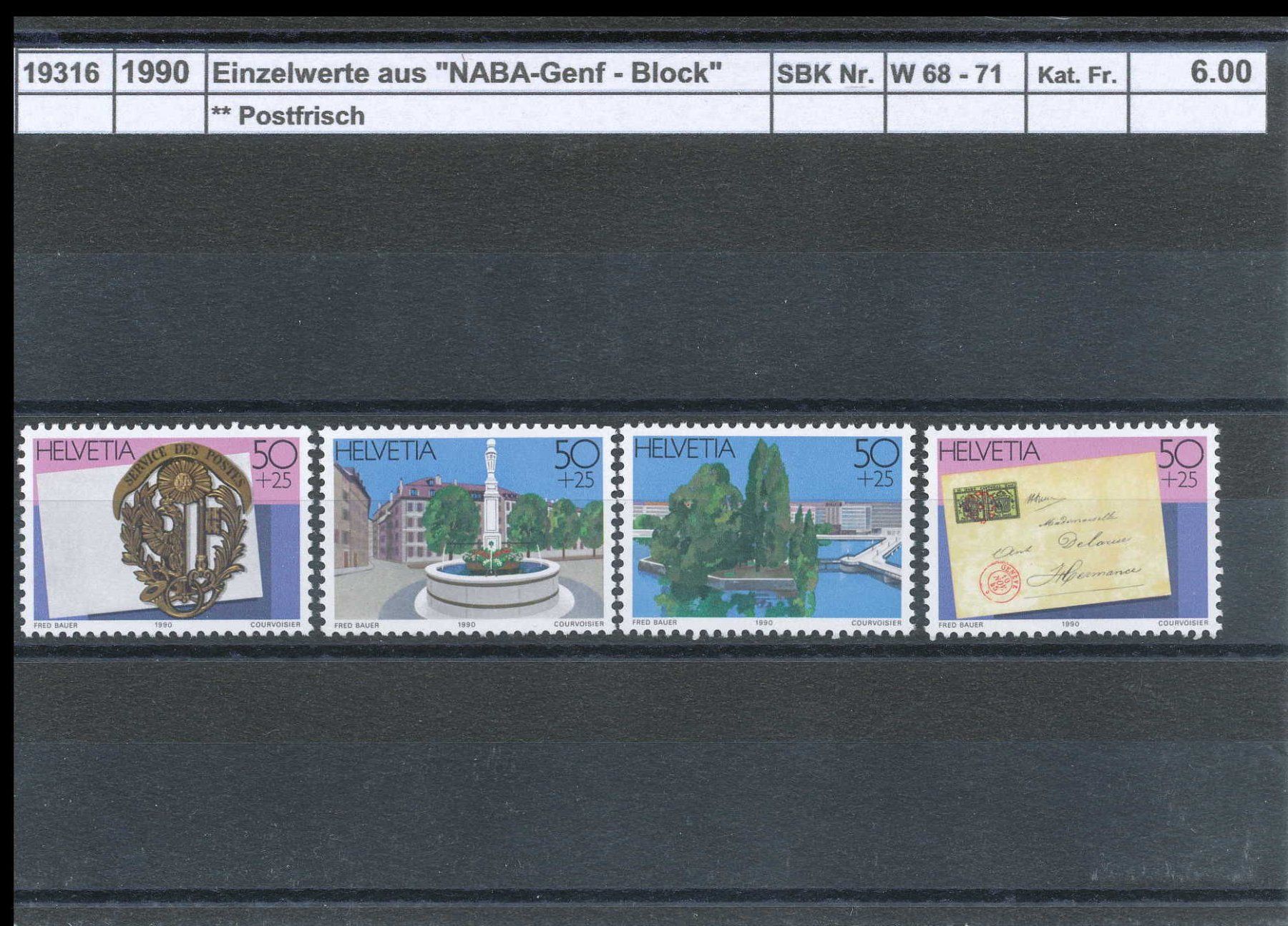 Alle Briefmarken: 1990 Einzelwerte aus "NABA - Genf - Block", ** postfrisch – Neu (gemäss Beschreibung) aus Winterthur von Zupogeru