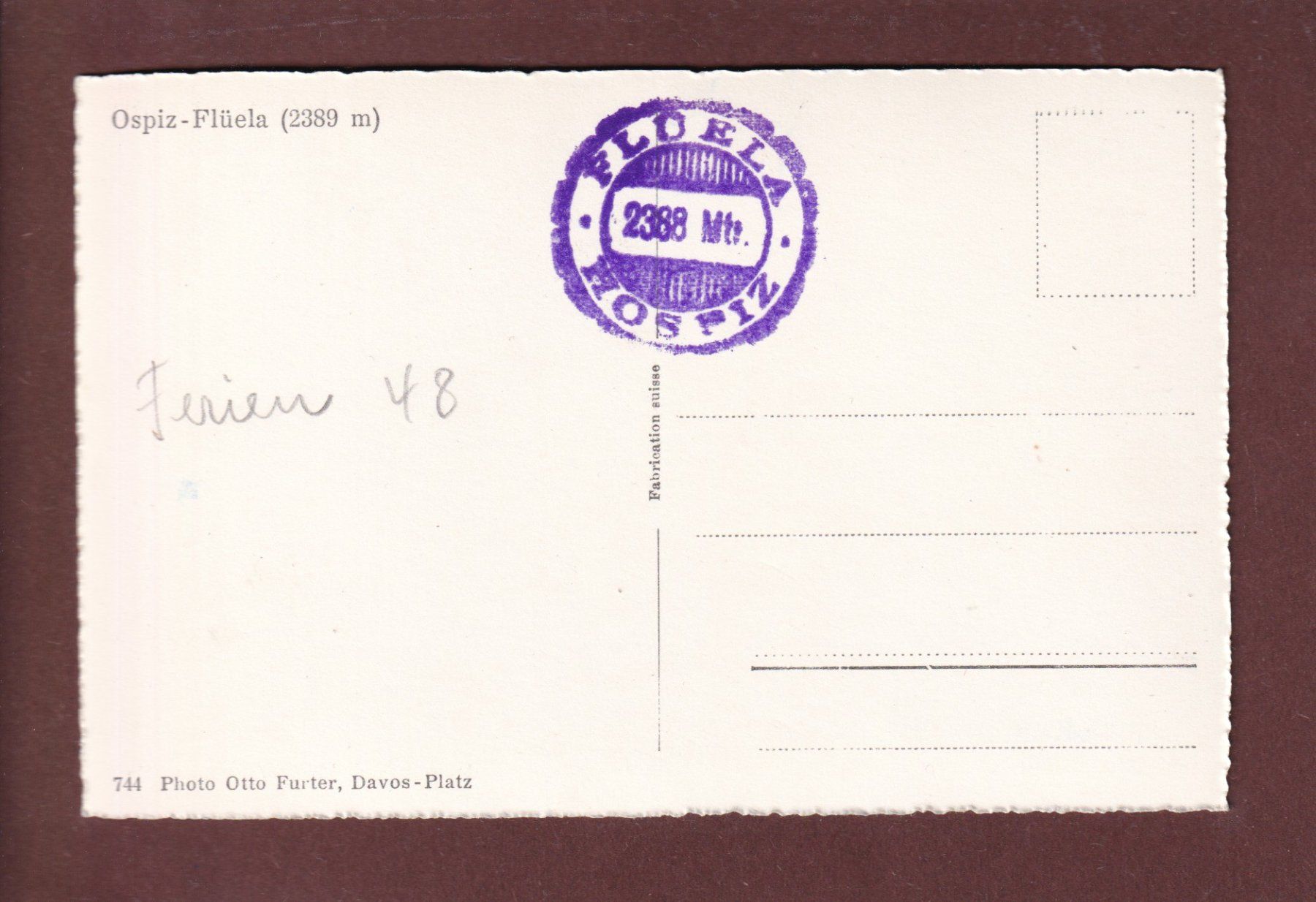Cartoline postali: OSPIZ-FLÜELA - 1948 – Usato da Pully venduto da nicecards 1