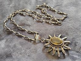 Vintage Sonnenanhänger mit Kette, Sterling und Citrin, 70er