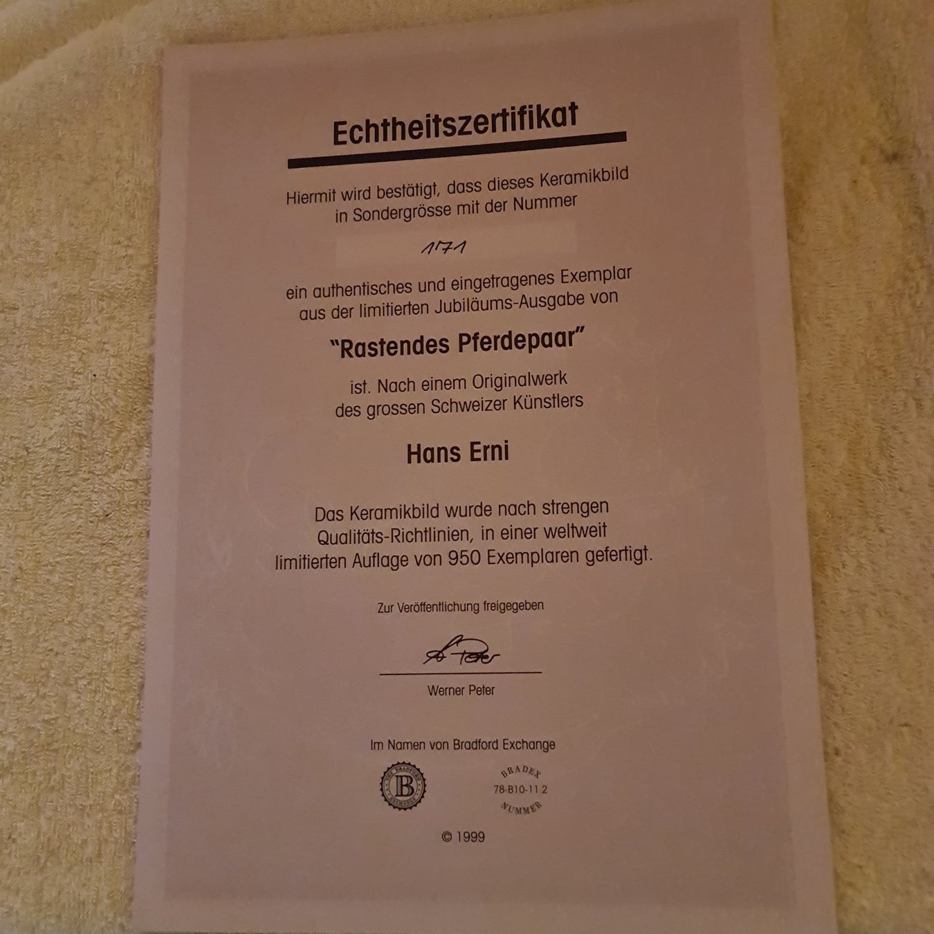 Foto & Immagini: Rastendes Pferdepaar. Hans Erni / Keramikbild – Usato da Hütten venduto da Edeli5 2