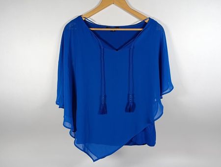 COMMA Blouse bleue taille 36 avec pompons