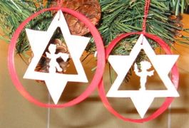 Christbaumanhänger Engel nature mit rotem Ring Set. 6 Stück