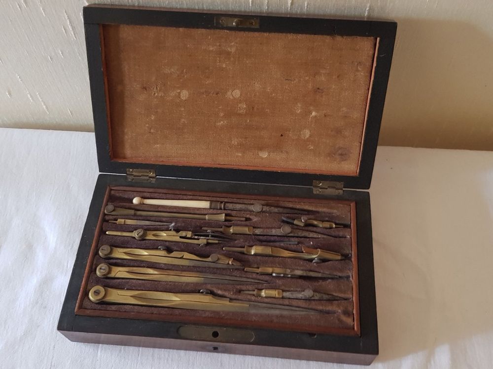 Compas Perforateur En Laiton 21 Cm - Dans Boîte En Bois - Outil & Décoration