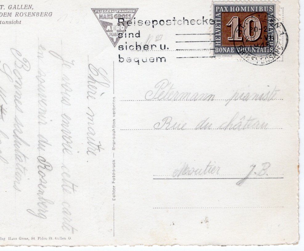 Cartoline postali: St. Gallen Institut Rosenberg 1945 – Usato da St. Gallen venduto da Epu 1