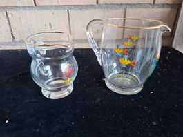 Fischli-Gläser Set, Krug und Rahmgiesser, Goldrand, Vintage