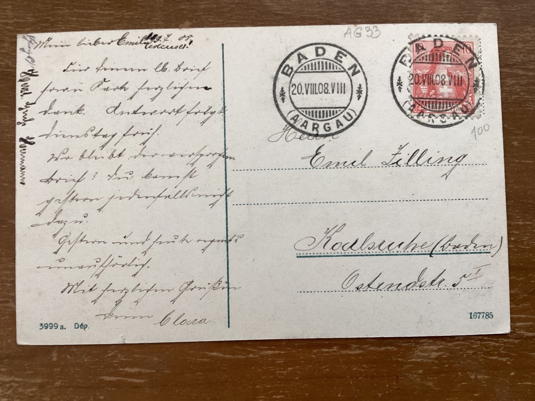 Ansichtskarten: AK Baden Landvogteischloss 1908 – Gebraucht aus Zürich von tol_b7c7 1
