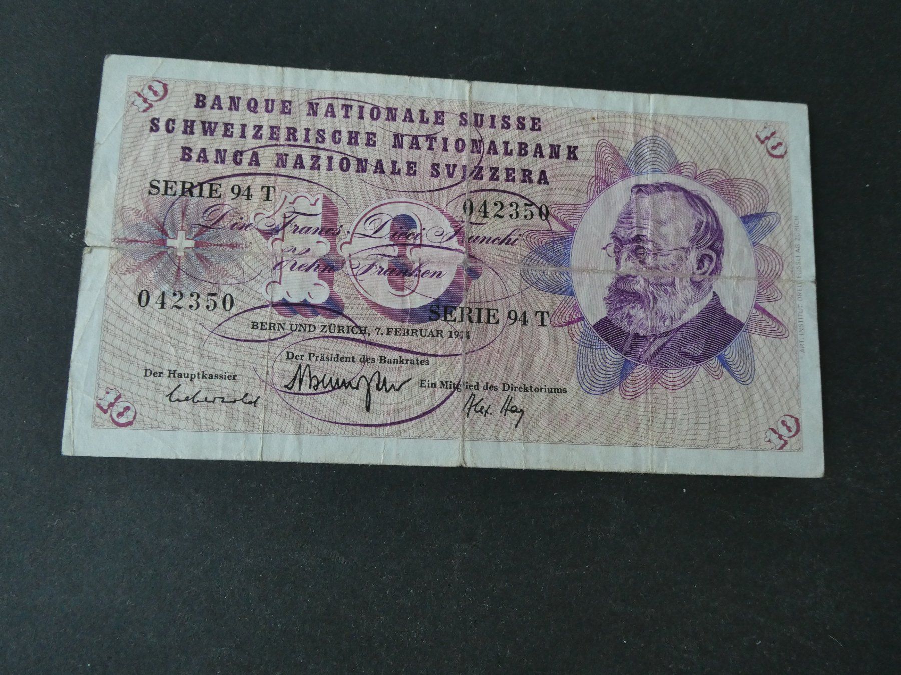 Banconote: Schweiz 1974, 10 Franken – Usato da Hinterforst venduto da Rohusri