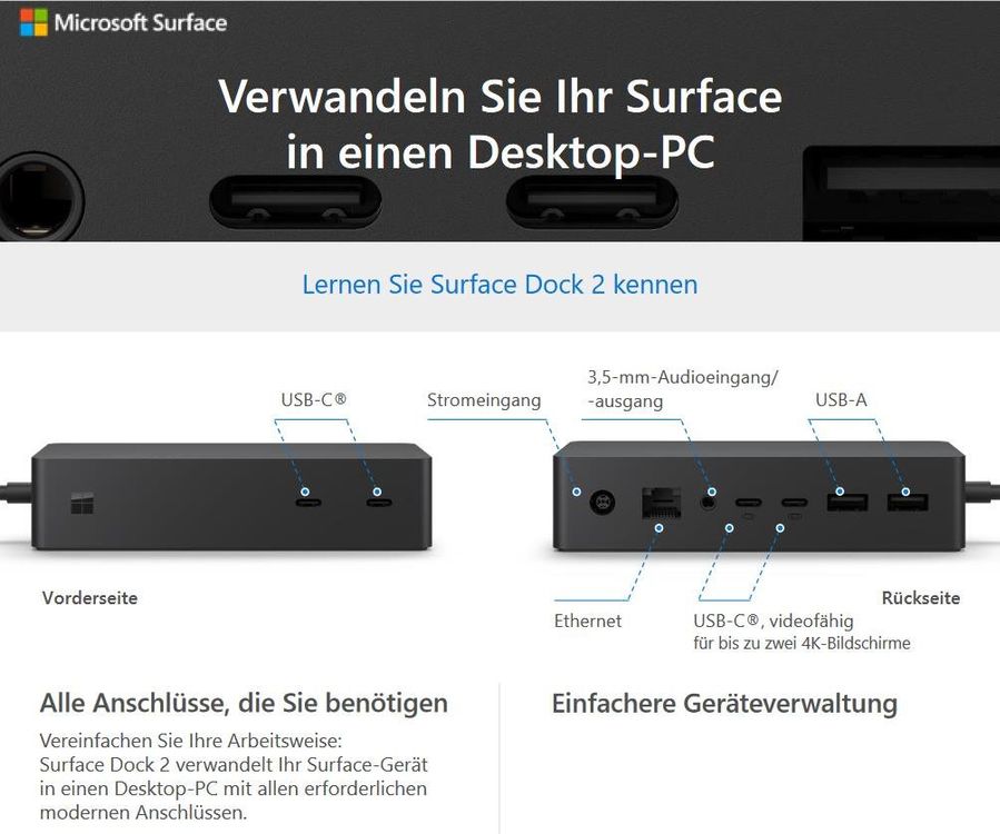 MICROSOFT Surface Dock 2 Dockingstation - neu in OVP (199W) (Gebraucht ...