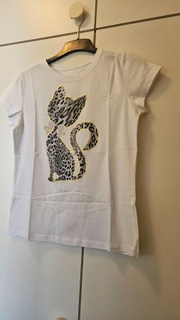 T-shirt bianca gatto misto cotone tg.L/XL