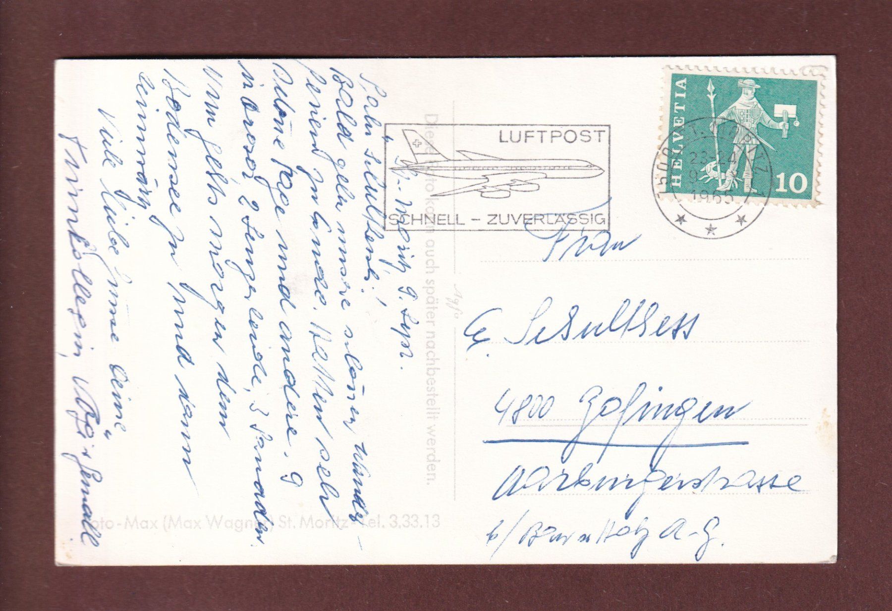 Cartoline postali: ST. MORITZ - 1965 – Usato da Pully venduto da nicecards 1
