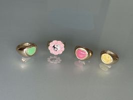 Sets de bague Cœurs Fleur Yin Yang Rose et Or - Neuves