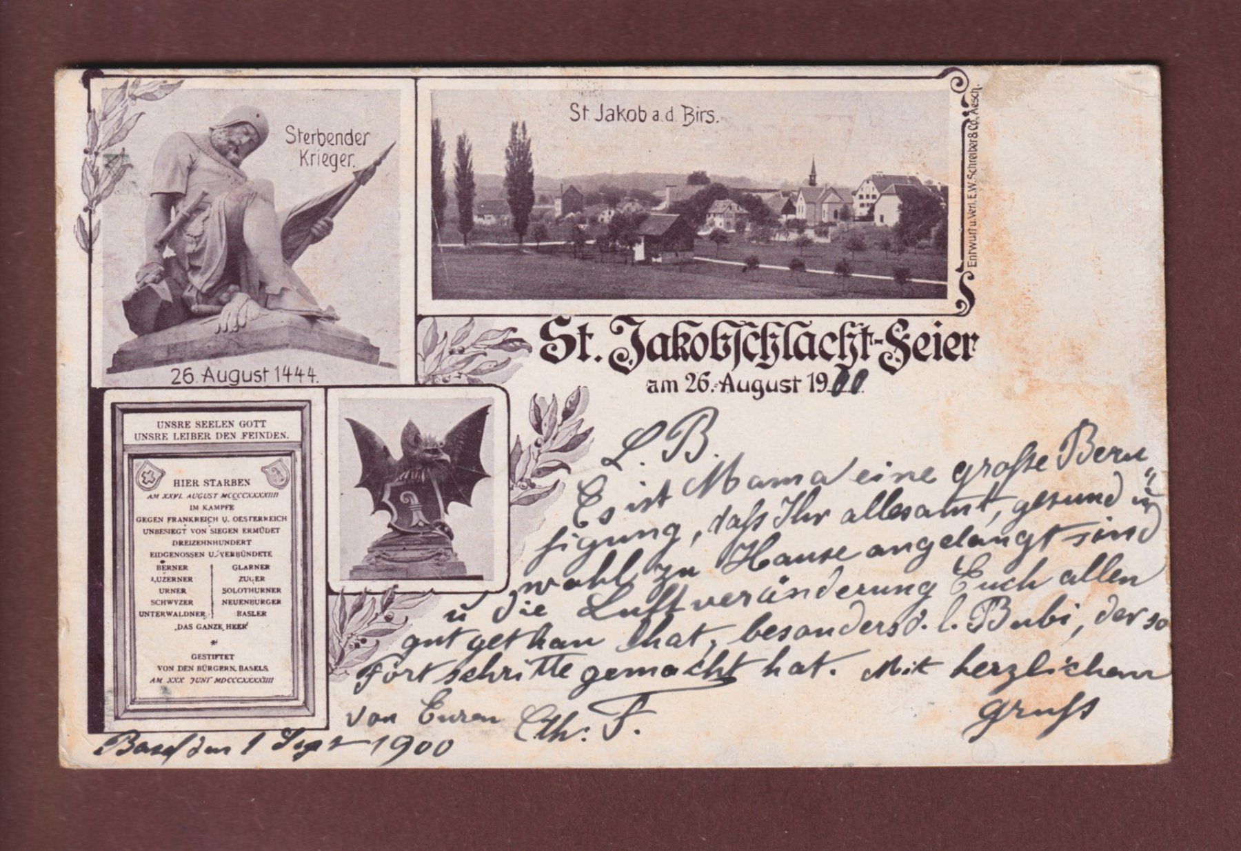 Cartoline postali: BASEL - St. Jakobschlacht-Feier 1900 UPU – Usato da Pully venduto da nicecards