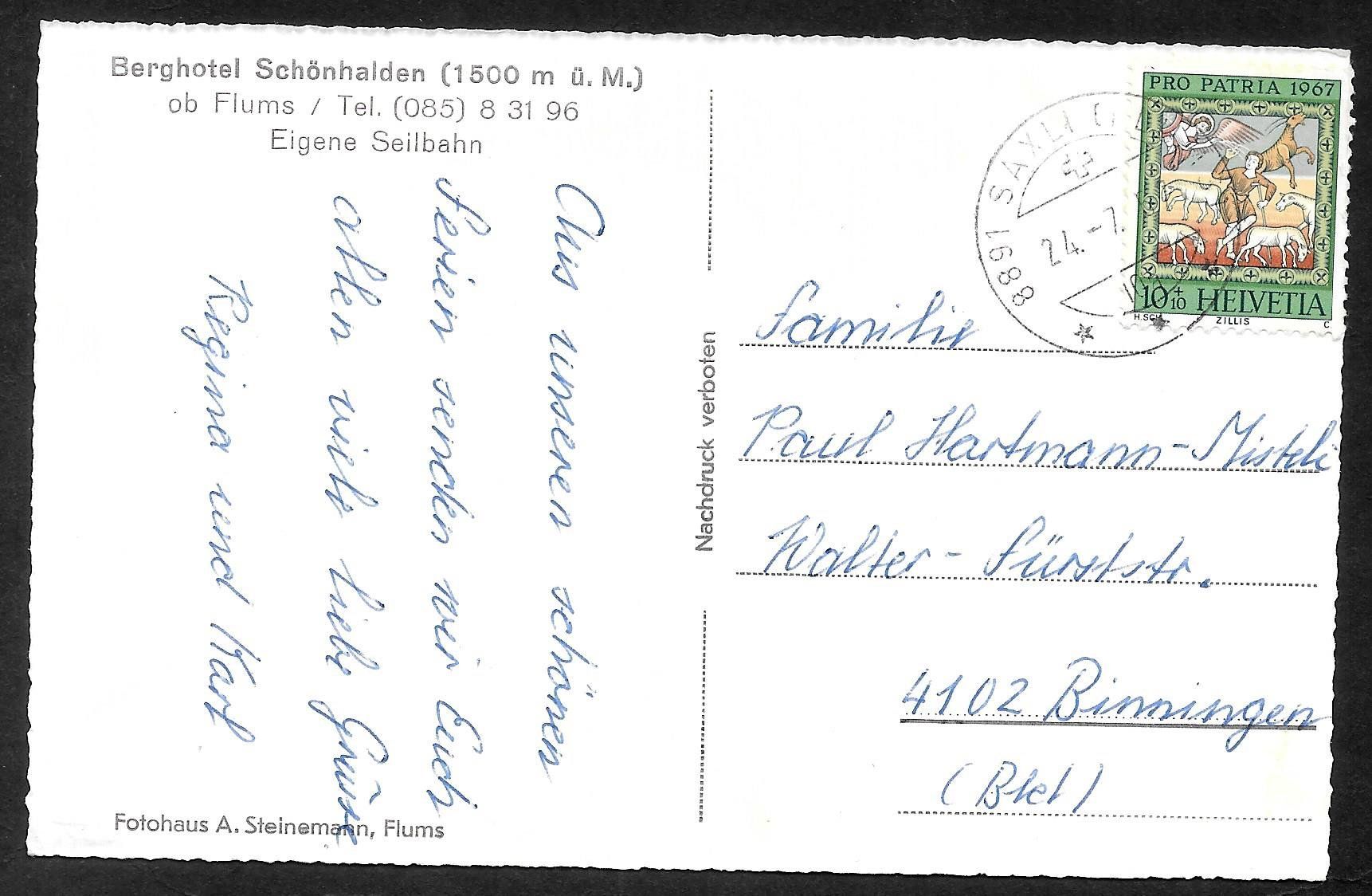 Cartoline postali: Berghotel Schönhalden ob Flums – Usato da Olten venduto da clotaldi 1