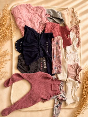 Kinderkleider Set dunkelblau & rosa Grösse 74