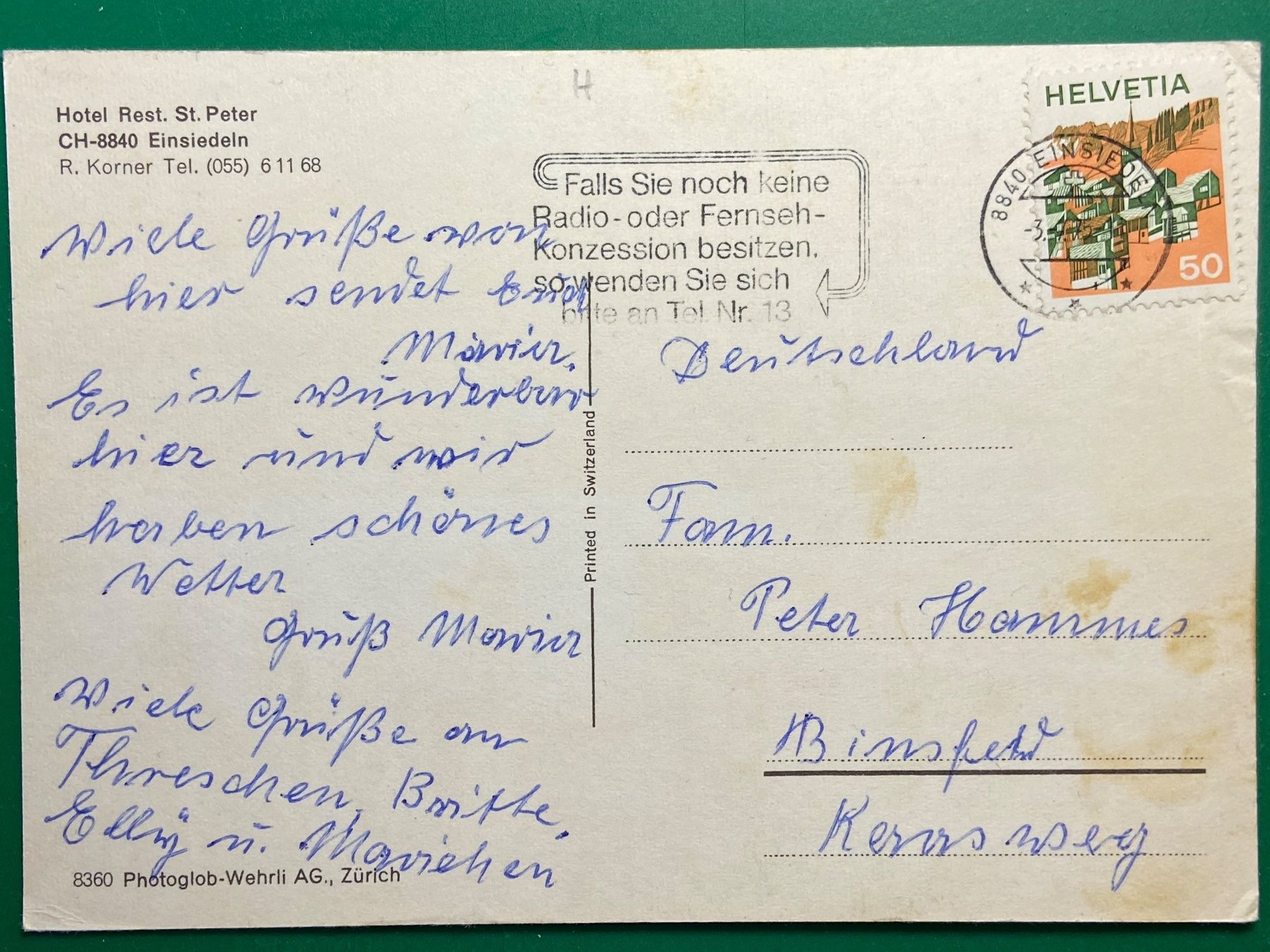 Cartoline postali: Einsiedeln, Hotel-Rest. St. Peter – Usato da Steg VS venduto da _vinci_ 1