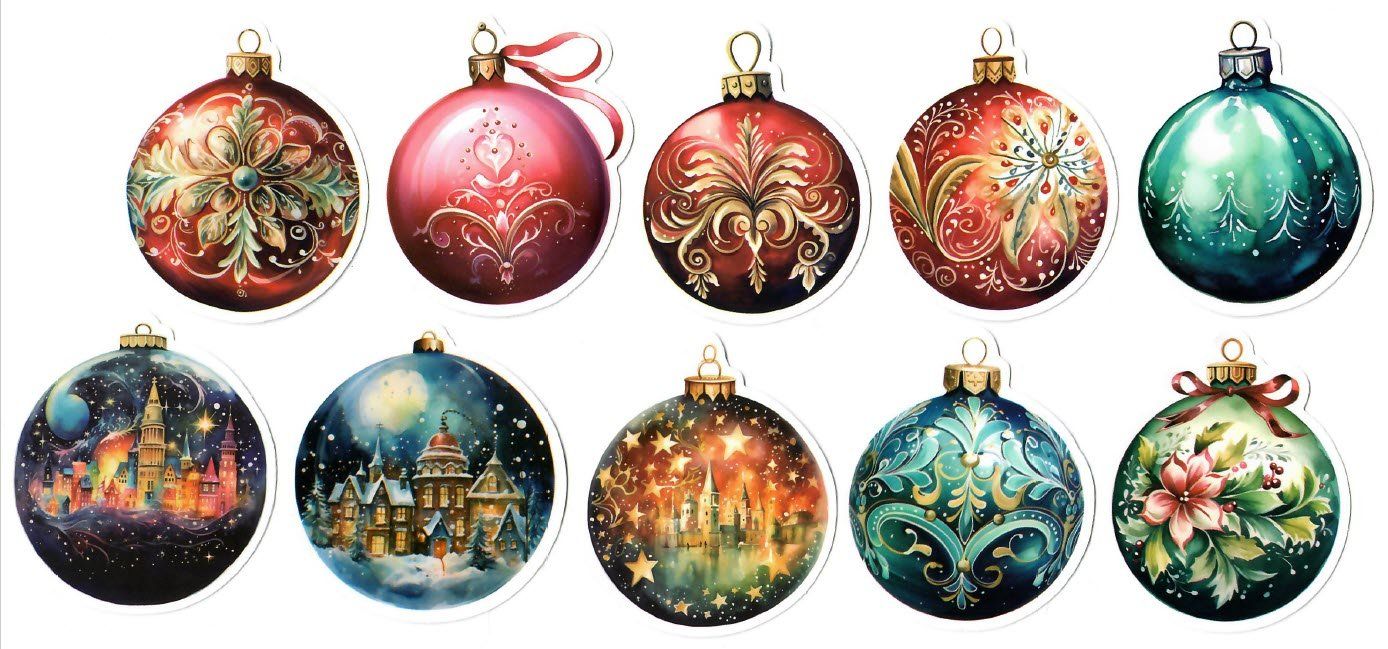 Sticker: 10 Stk. Weihnachtskugeln Sticker, Set 3, ca. 5x6 cm – Nuovo e nell'imballaggio originale da Zollikofen venduto da Blackie