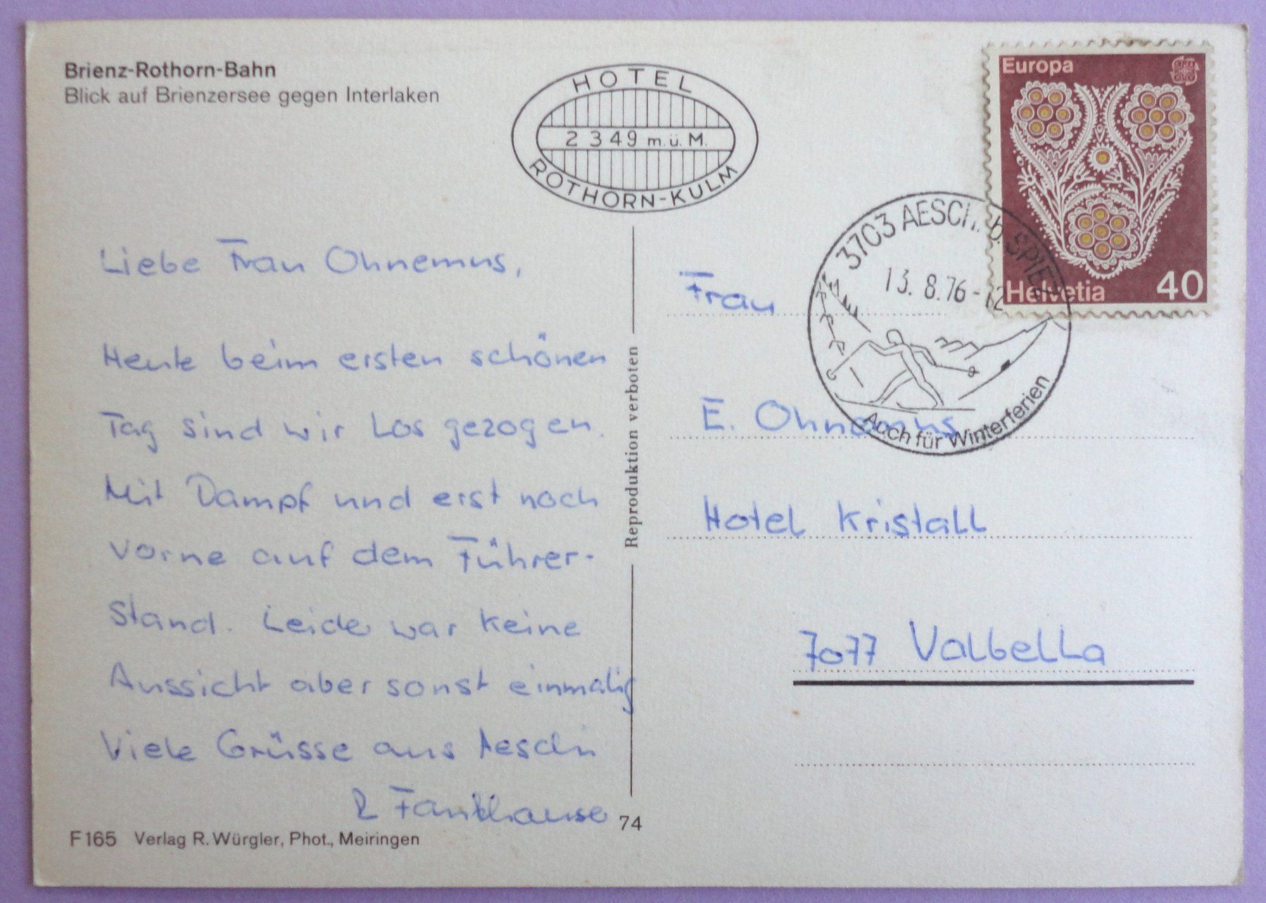Cartoline postali: Brienz-Rothorn-Bahn – Usato da Fétigny venduto da Billy2miny 1