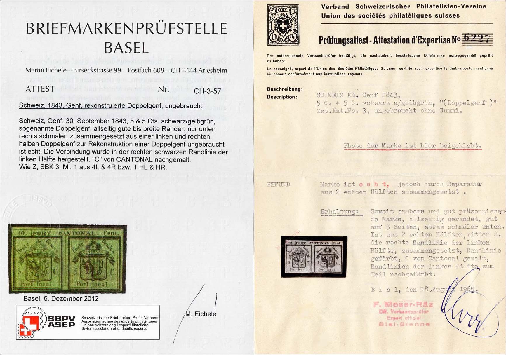 Tutti i francobolli: 1843 DOPPELGENF ungebraucht – Nuovo (secondo la descrizione) da Heerbrugg venduto da Swissphila 2