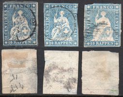 1854/1862 PROPAGANDA STRUBEL 10 Rp BLAU SBK Nr 23 3 div emis