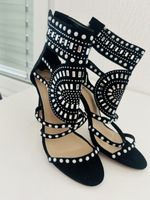 Schwarze Strass High Heels Gr. 38 Sommerschuhe Sandaletten N
