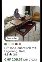 Couchtisch aus Massivholz mit Liftfunktion und Stauraum