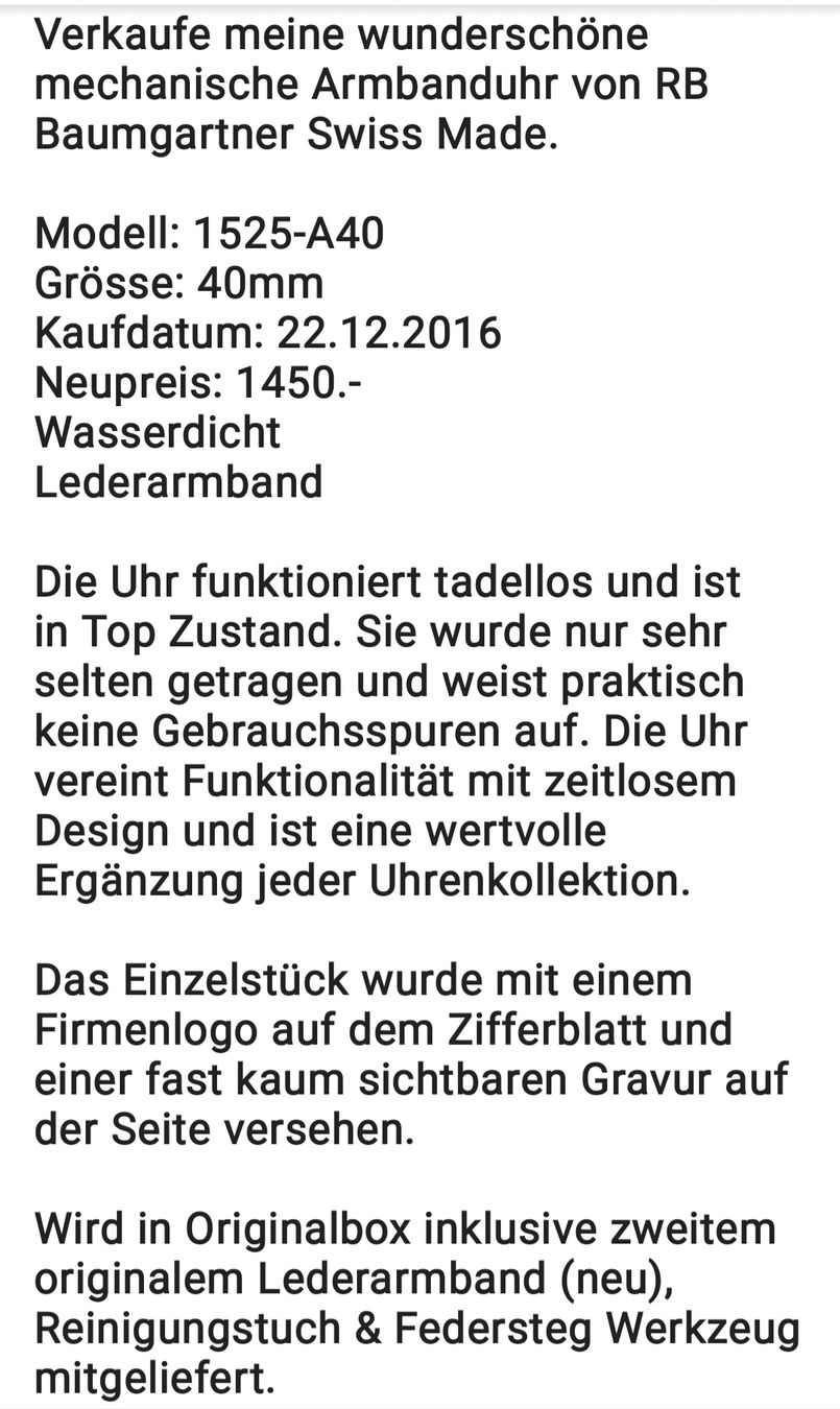 Orologi: Wunderschöne Automatik-Uhr RB Baumgartner Aarberg – Usato da Aarberg venduto da 2nd_life_things 2