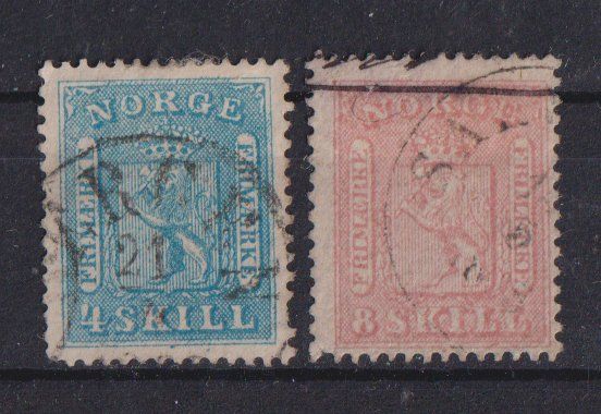 Tutti i francobolli: Norwegen 1863:  4 + 8 Skill – Usato da Eschlikon TG venduto da PhilCon