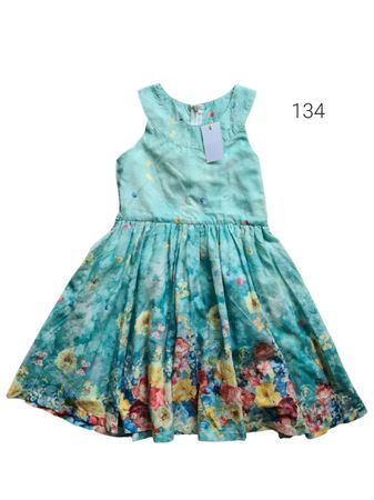 Festkleid Gr. 134 Blumen türkis bunt luftig