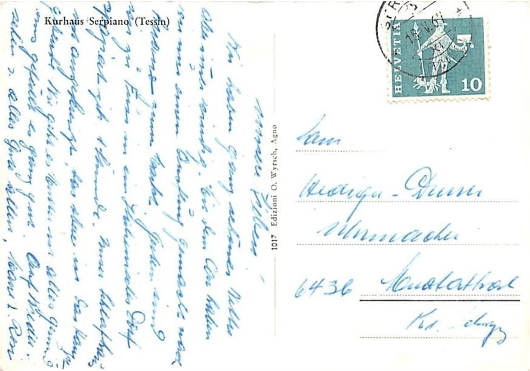 Ansichtskarten: Serpiano, Kurhaus – Gebraucht aus Ottikon b.Kemptth. von Neptun1974 1