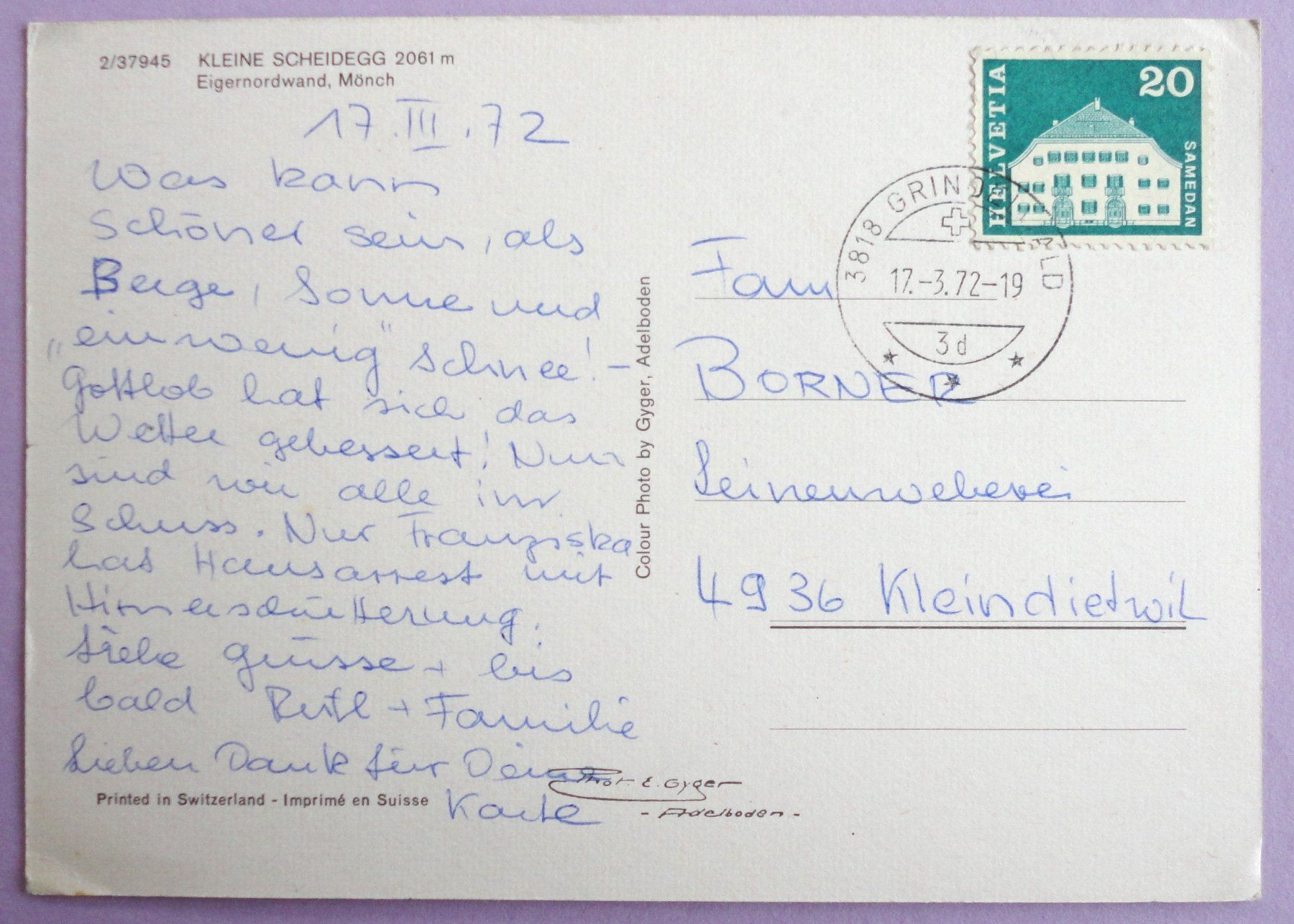 Cartoline postali: Kleine Scheidegg 2061 m – Usato da Fétigny venduto da Billy2miny 1